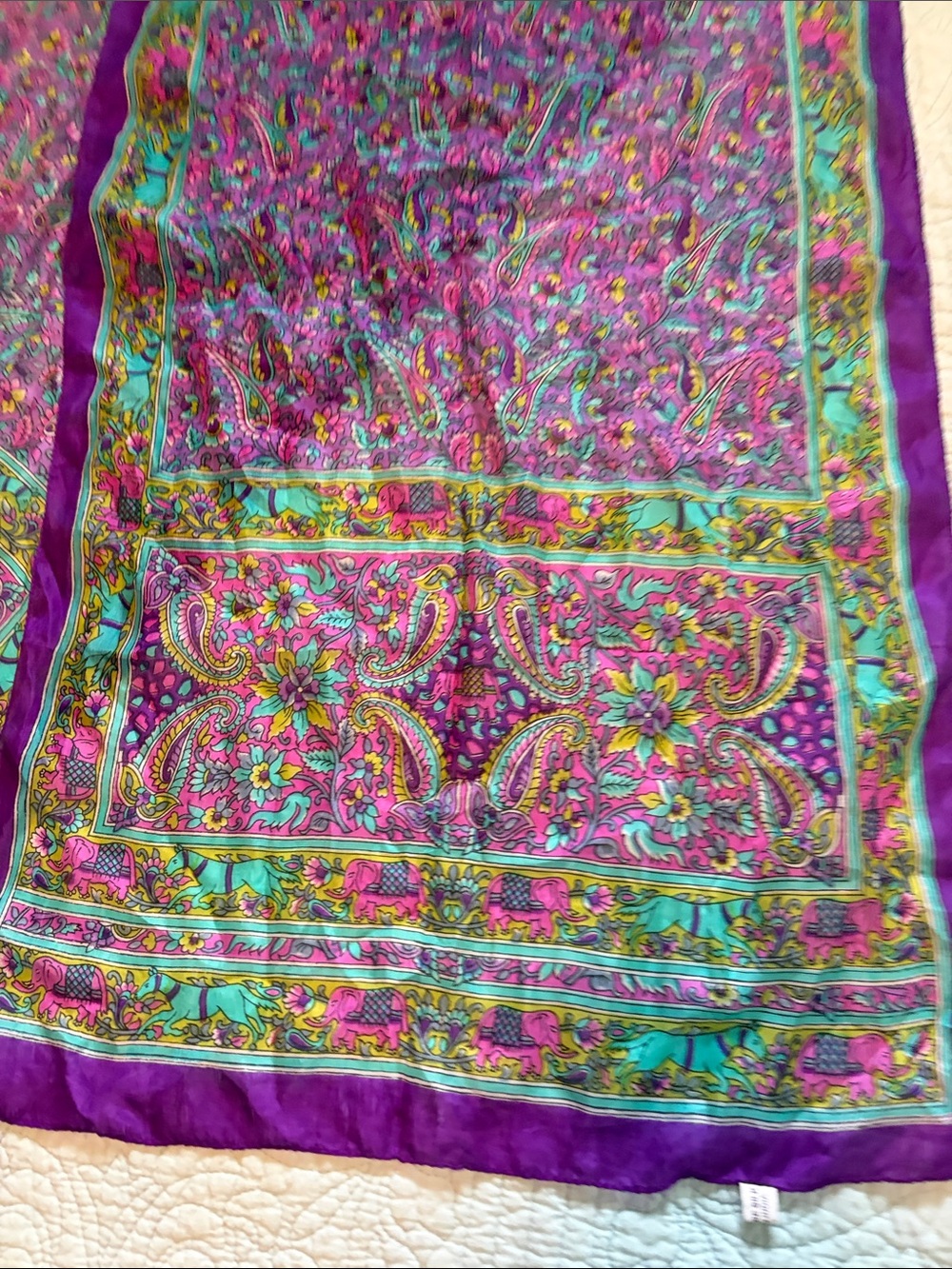 Vibrant Purple Paisley Silk Scarf - Picture 4 of 4